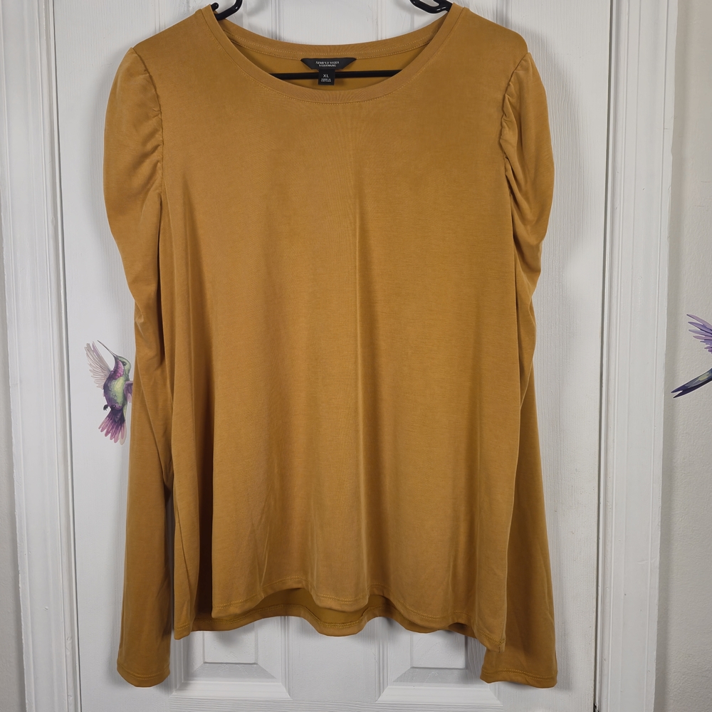 Simply Vera Vera Wang XL Mustard Ruched Puff Sleeve Modal Blend Tunic Top